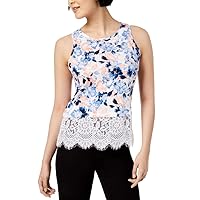 Womens Printed Lace-Trim Muscle Tank
