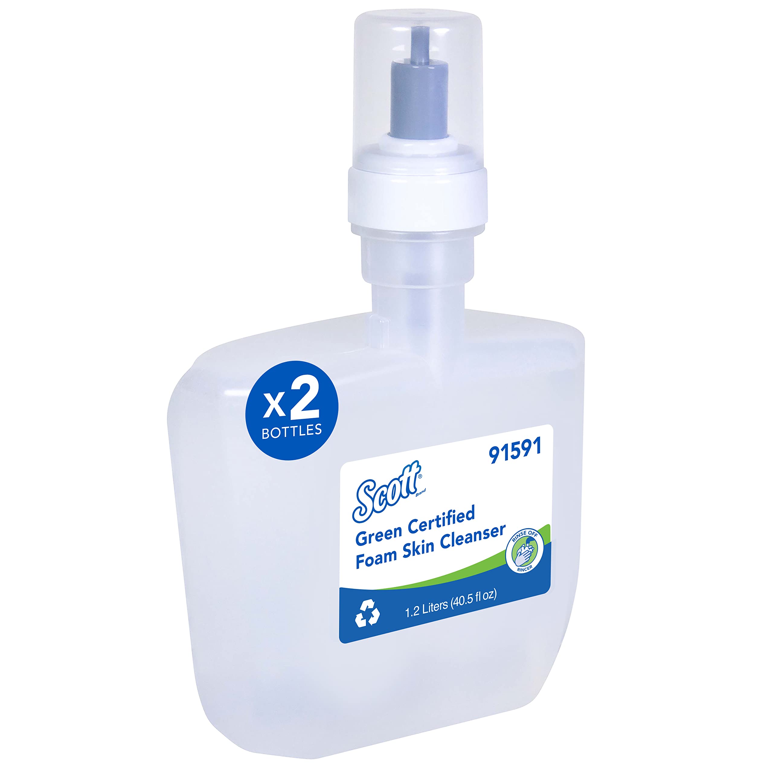 Scott® Green Certified Foam Hand Soap (91591), 1.2 L Clear, Unscented Hand Soap Refills for KC Professional™ ICON™ and Scott® Pro™ Automatic Dispensers, Ecologo, NSF E-1 Rated (2 Bottles/Case)