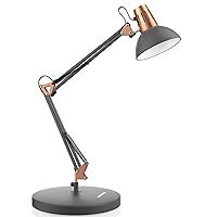 Metal Desk Lamp, Adjustable Goose Neck Architect Table Lamp with On/Off Switch, Swing Arm Desk Lamp with Clamp, Eye-Caring Reading Lamp for Bedroom, Study Room &Office (Sandy Black)