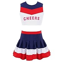 Kids Girls Cheerleading Uniforms Sleeveless Dance Vest Top with Skirt Set Cosplay Costume