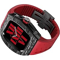 DYIZU Carbon Fiber Bezel with Titanium Watch Case + Fluororubber Strap for Apple Watch Series 8 7 45mm Women Men Luxury Modification Kit for iWatch SE 6 5 4 44mm