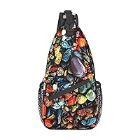 Color Stones Hippie Sling Backpack, Multipurpose Travel Hiking Daypack Rope Crossbody Shoulder Bag