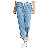 Pants for Women Summer Fall Linen Loose Fit High Cut Straight Leg Basic Long Leg Pants Women 2024 Trendy Y2K