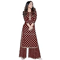 Rayon Straight Kurti with White Sharara Plazzo for Women & Girls Dress for party and regular dress