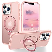 Magnetic for iPhone 13 Pro Case with Stand [Military Grade Drop Tested][Compatible with Magnet] Ring Translucent Slim Hard Back Soft Edge, Pink