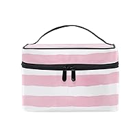 Cosmetic Bag Watercolor Pink Stripes Women Makeup Case Travel Storage Organizer