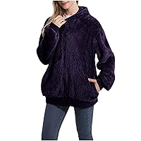 Women Sherpa Hooded Jacket Full Zip Fuzzy Teddy Coat with Pockets Fleece Lined Warm 2023 Winter Casual Hoodies