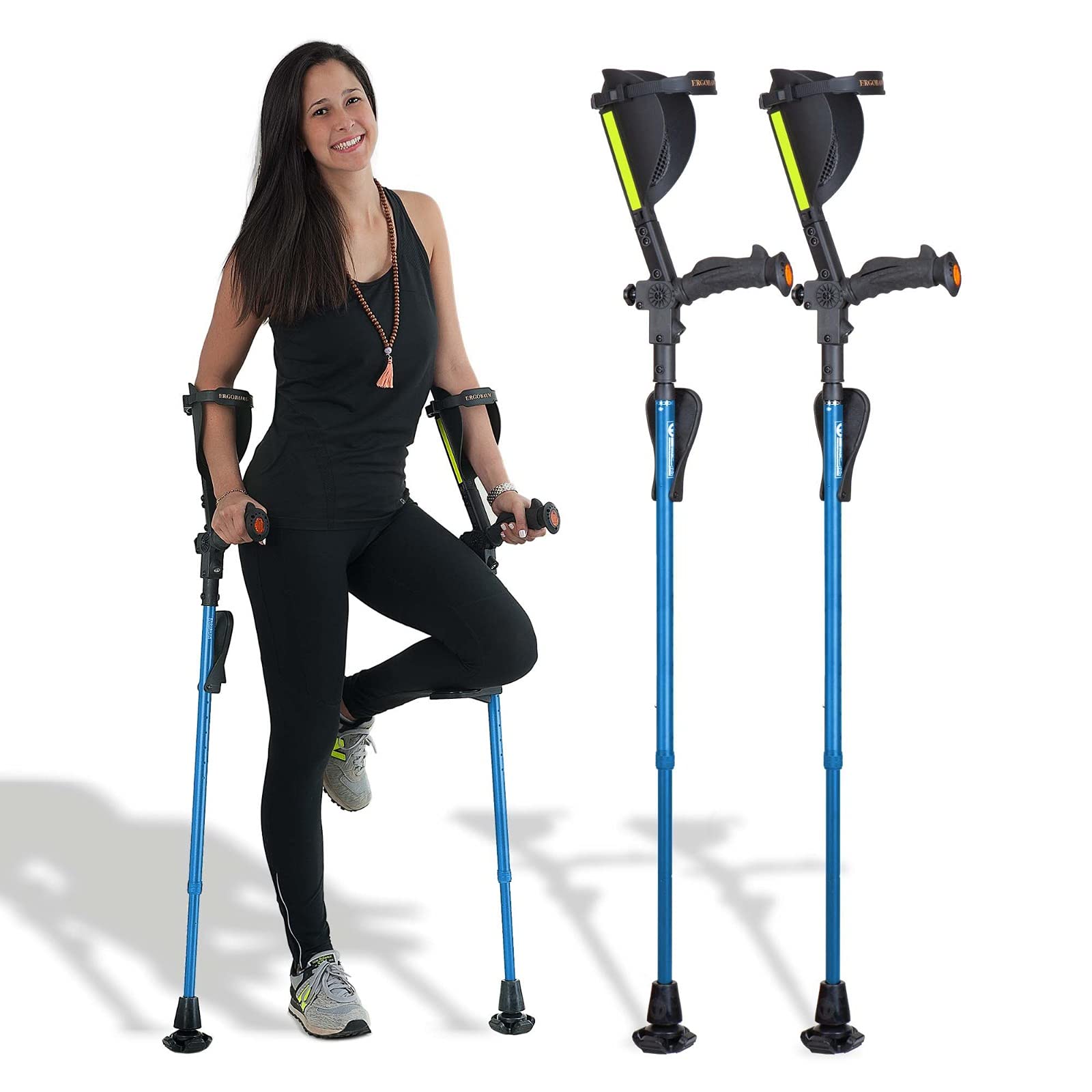 Ergobaum® Prime 7TH Generation by Ergoactives. 1 Pair (2 Units) of Ergonomic Forearm Crutches - Adult 5' - 6'6'' Adjustable (Blue)