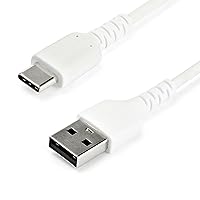 StarTech.com 1m USB A to USB C Charging Cable - Durable Fast Charge & Sync USB 2.0 to USB Type C Data Cord - Rugged TPE Jacket Aramid Fiber M/M 3A White - Samsung S10, iPad Pro, Pixel (RUSB2AC1MW)