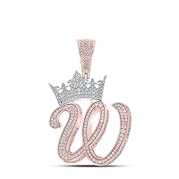 10K Two-tone Gold Mens Diamond Crown W Letter Charm Pendant 1-3/4 Ctw.