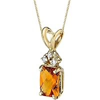 PEORA 14K Yellow Gold 1 Carat Citrine and Diamond Pendant for Women, Genuine Gemstone Birthstone, AAA Grade Radiant Cut 7x5mm