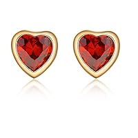 Heart Cut Red Garnet 925 Sterling Silver 14K Yellow Gold Over Diamond Women's Cluster Stud Earring