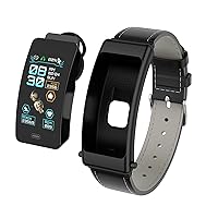 Smart Watch Talk Band 2 in 1 Bluetooth Headphones Smart Bracelet 1.08 Inch Color Screen Handsfree Heart Rate Blood Oxygen Monitor Fitness Tracker Earphones (Black Leather)