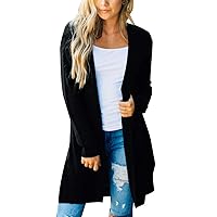 MEROKEETY Women's 2024 Long Sleeve Open Front Hoodie Knit Sweater Cardigan Outwear