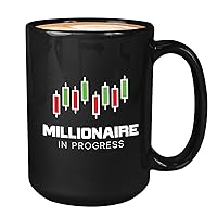 Stock Trader Coffee Mug 15oz Black - Millionaire in Progress - Trading Inspirational Day Trader Stock Market Brokers Market Digital Currency