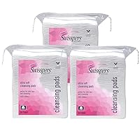 Swisspers Premium Facial Cleansing Pad, 100% Cotton, Ultra Soft, Extra Large, 50 White Pads per Reclosable Bag, 3 Bags (150 Pads Total)
