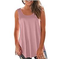 Scoop Neck Flowy Tank Tops for Women Loose Hide Belly Sleeveless Shirts Basic Plain Blouse Tanks Casual Tee 2024