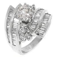 14k White Gold Brilliant Round & Baguette Diamond Engagement Ring 3.28 Carats