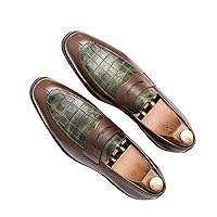 Mens Penny Loafers with Alligator Print Leather Business Dress Slip on Formal Loafer Shoes for Men