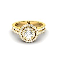GEMHUB 1. Ct Round Cut Lab Created G VS1 Diamond Halo Style Classic Wedding Ring 14k Yellow Gold Size 4 5 6 7 8