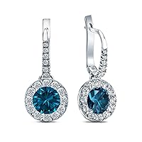 1.50 Ct Round Cut London Blue Topaz 925 Sterling Silver Dangle Clip-On Halo Earrings For Women's Girls Special