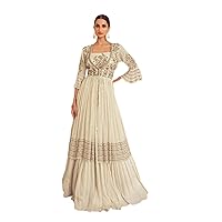 White Woman Georgette Anarkali Gown Attached Jacket Wedding Dress 7534