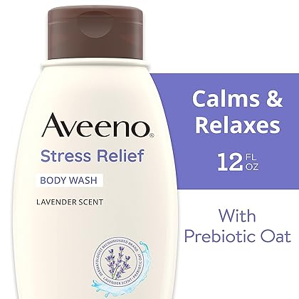 Aveeno Stress Relief Body Wash with Soothing Oat & Lavender Scent for Sensitive Skin, Moisturizing Shower Wash Gently Cleanses & Helps You Feel Calm & Relaxed, Sulfate-Free, 12 fl. oz
