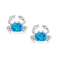 Created Opal In 925 Sterling Silver 14K White Gold Finish Beach Crab Stud Earring for Women's & Girl's