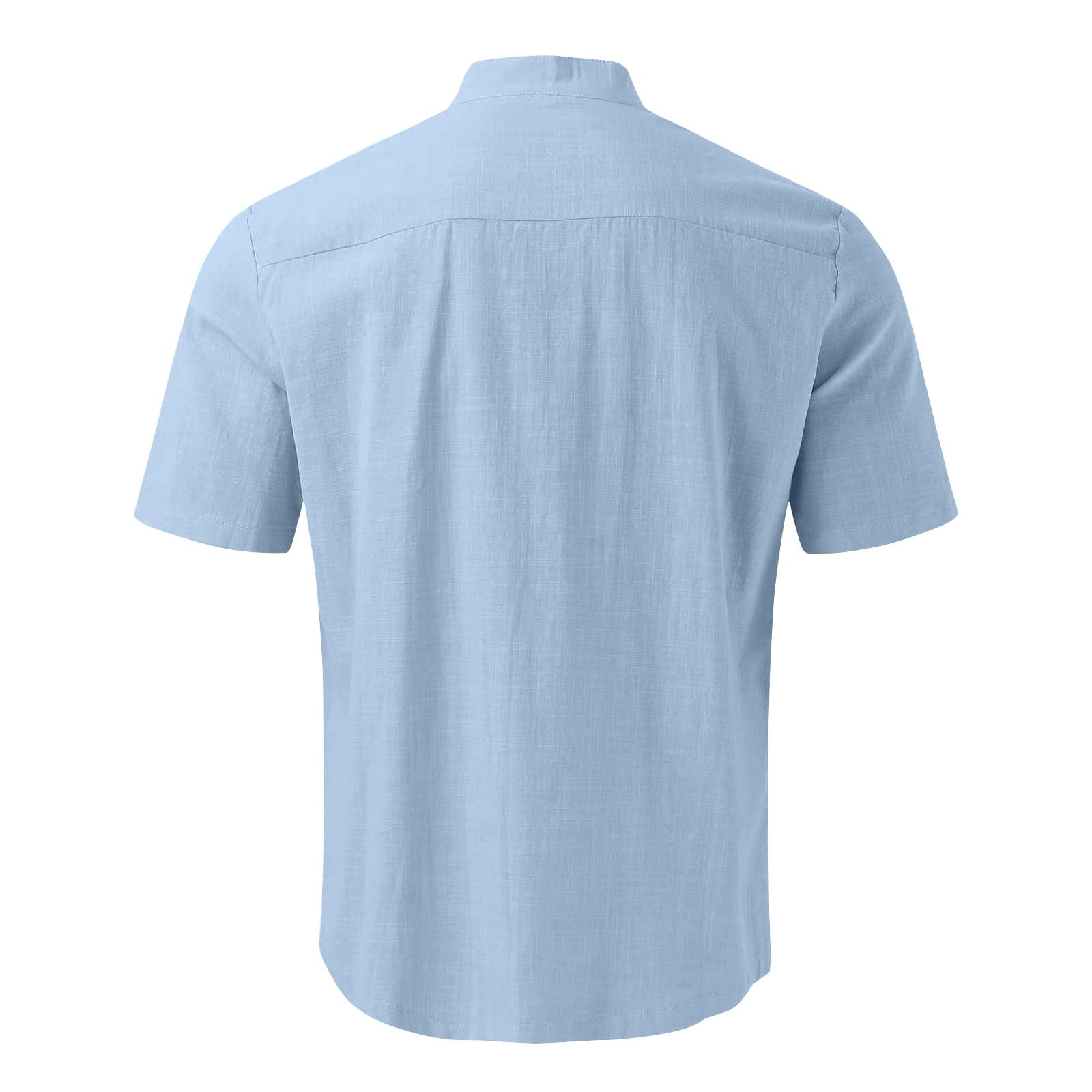 Buy Kvsozwuty Linen Shirts for Men Short Sleeve Linen Beach Shirts Button  Down Summer Casual Shirts Loose Fit Work Dress Shirts