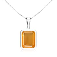 Natural Fire Opal Emerald-Cut Pendant Necklace for Women in Sterling Silver / 14K Solid Gold/Platinum