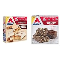 Atkins Vanilla Caramel Pretzel and Double Fudge Brownie Protein Meal Bars, High Fiber, 15g Protein, 2g and 1g Sugar, Keto Friendly, 5 Count