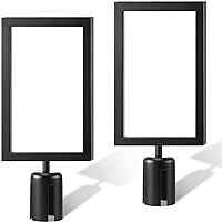 2 Pcs Stanchion Sign Holder Frame Portrait Top Stand Poster Display for 8.3 x 11.7 Inch Paper Size Double Sided Sign Frame with Cover for Crowd Control Sentry Stanchions (Black, Iron)