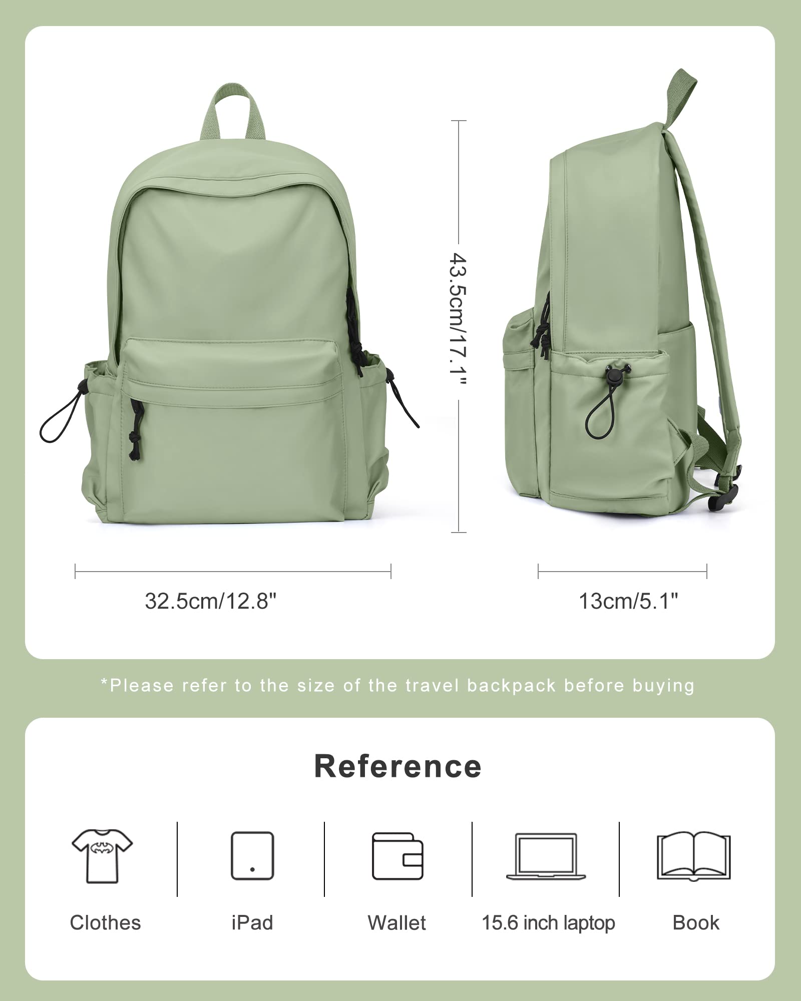 coofay Carry on Backpack For Women Men Small Waterproof College Gym Backpack Lightweight Travel Backpack Rucksack Casual Daypack Laptop Backpacks Aesthetic Backpack Green