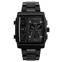 SKMEI Men's Wristwatch, Waterproof, Analog-Digi Brand, Stylish, Simple, Black, Business, Casual, Luxury, Chronograph, Date, Week, Backlight, Square Type, Black, Belt Type: