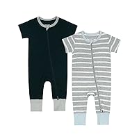Teach Leanbh Toddler Baby Boys Girls 2-Pack Pajamas Cotton 2 Way Zipper Short Sleeve Footless Romper Sleep and Play