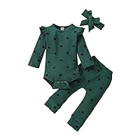 Infant Baby Girl Clothes Fall Long Sleeve Romper Tops with Trousers Pants Headband Baby Clothes 3PCS Outfits Set
