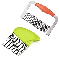 2 Pack Crinkle Cutter Stainless Steel Potato Slicer Heavy Duty Wavy Crinkle Cutting Chopping Tools for Carrot Veggies Orange Green