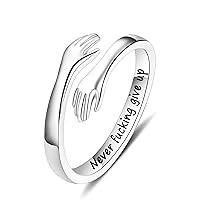 Yesteel S925 Sterling Silver Hug Ring for Women Teen Girls, Adjustable Ring Jewelry Mothers Day Birthday Gifts for Daughters Mom Sister Wife Friends Grandma