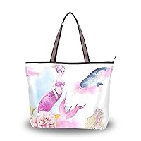 ColourLife Watercolor Pattern Mermaid Shoulder Handle Polyester Tote Handbag