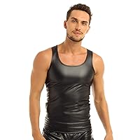 FEESHOW Men's Wet Look Faux Leather Vest Tank Top Sleeveless Shirts Undershirt