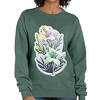 Flower Design Crewneck Sweatshirt - Lily Women's Sweatshirt - Print Sweatshirt