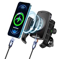 iMESTOU Motorcycle Wireless Phone Mount Charger QC3.0 USB C Handlebar/Rear-View Mirror Phone Holder Works with 12V/24V Motorcycles or by Plugging to USB A Socket Universal for 4.0-7.0