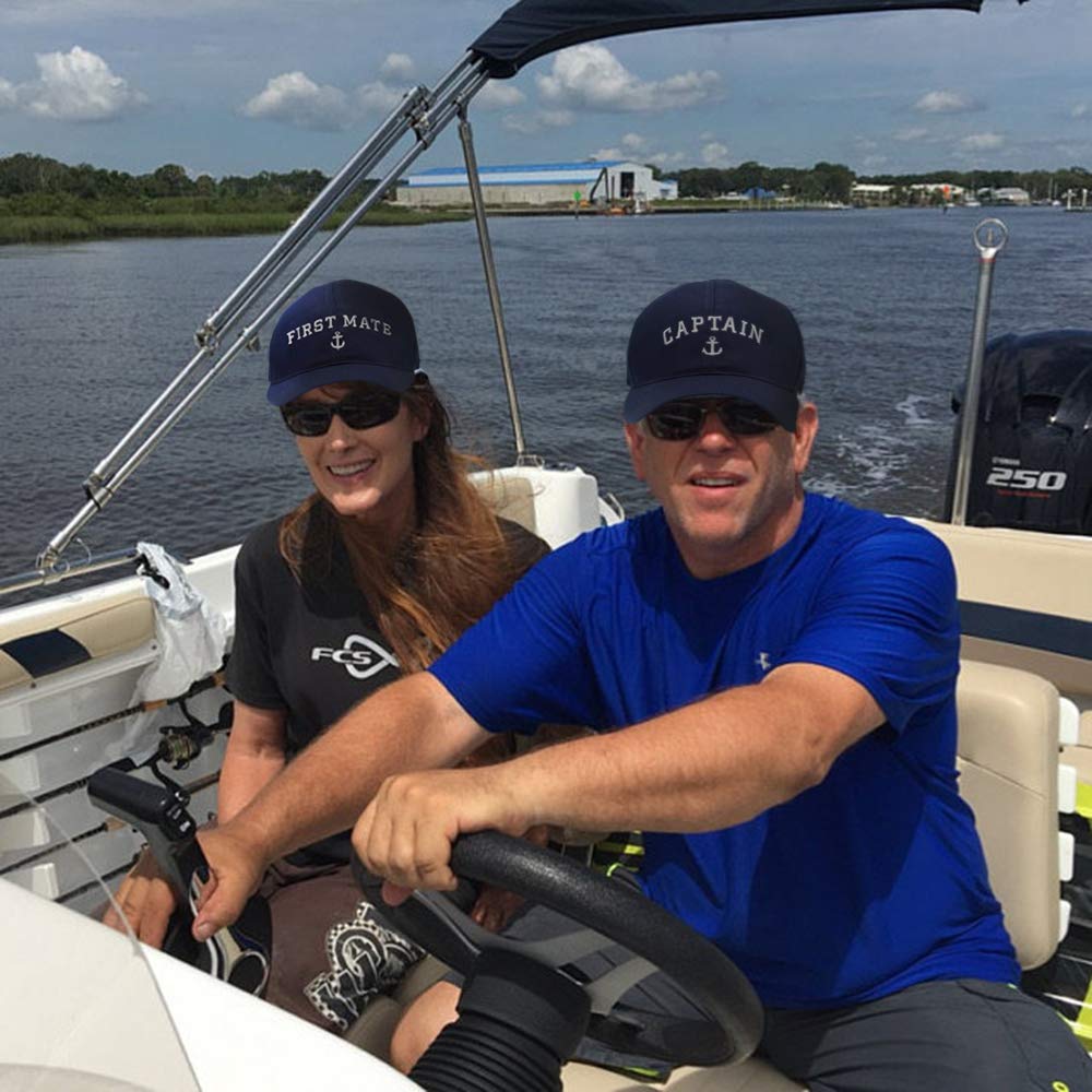 Captain Hat & First Mate | Matching Skipper Boating Baseball Caps | Nautical Marine Sailor Hats