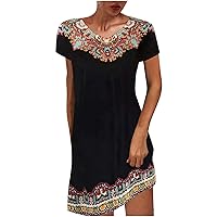 Women's Embroidered Mexican Peasant Dresses Plus Size Fiesta Boho Shirt Dress Traditional Floral Ethnic Tunic Top