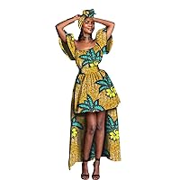 African Dress for Women Print Irregular Dresses with Match Headscarf Party Evening Dress Vestidos