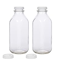 Co. Glass Milk Bottle with Extra Lids - Set of 2 - USA Made 33.8 Oz Jug - Thick Durable Milk Bottle Larger than 1 Quart