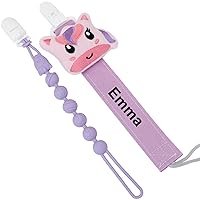 Munchewy Pacifier Clip Personalized Name, Customized Unicorn Pacifier Holder Pacifier Leash Binky Clip with Name & Stuffed Anima, Fit All Pacifiers (Purple)