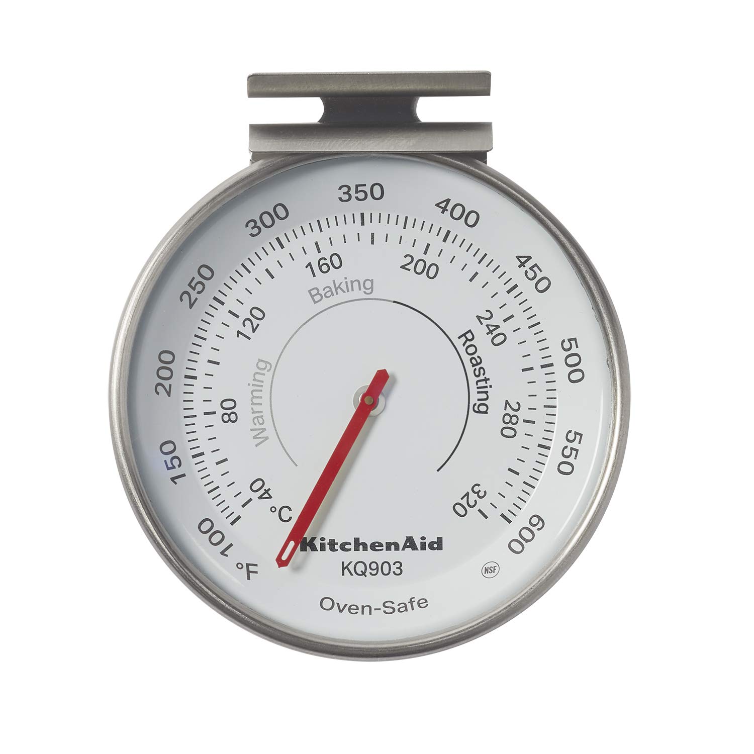 KitchenAid KQ903 3-in Analog Dial Oven/Appliance Thermometer, TEMPERATURE RANGE: 100F to 600F, Stainless Steel