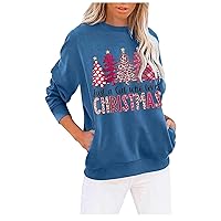 Just A Girl Who Lovers Christmas Women Sweatshirt with Pockets Long Sleeve Crewneck Casual Cute Xmas Tree Pullover