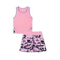 TiaoBug Kids Girls Golf Tennis Dress Outfits Racerback Tank Tops and Skirt Set with Built-in Shorts Sport Skort Set